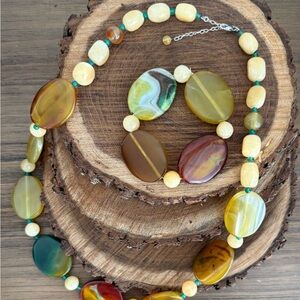 Agate / Calcite / Chalcedony Gemstone Necklace and Bracelet Set